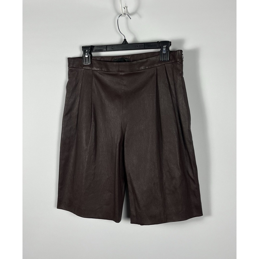 THE ROW Vintage Espresso Brown‎ 100% Lambskin Bermuda Shorts Women's Size 4 NWT - Picture 3 of 7